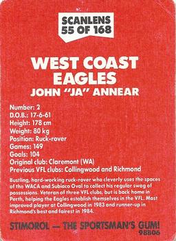 1989 Scanlens VFL #55 John Annear Back